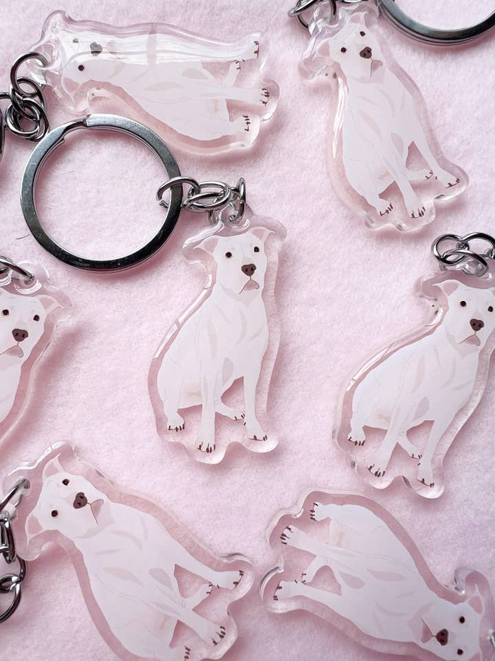 Pit Bull (White), Staffy (White) Keychain for wholesale by Our Cheery Corner