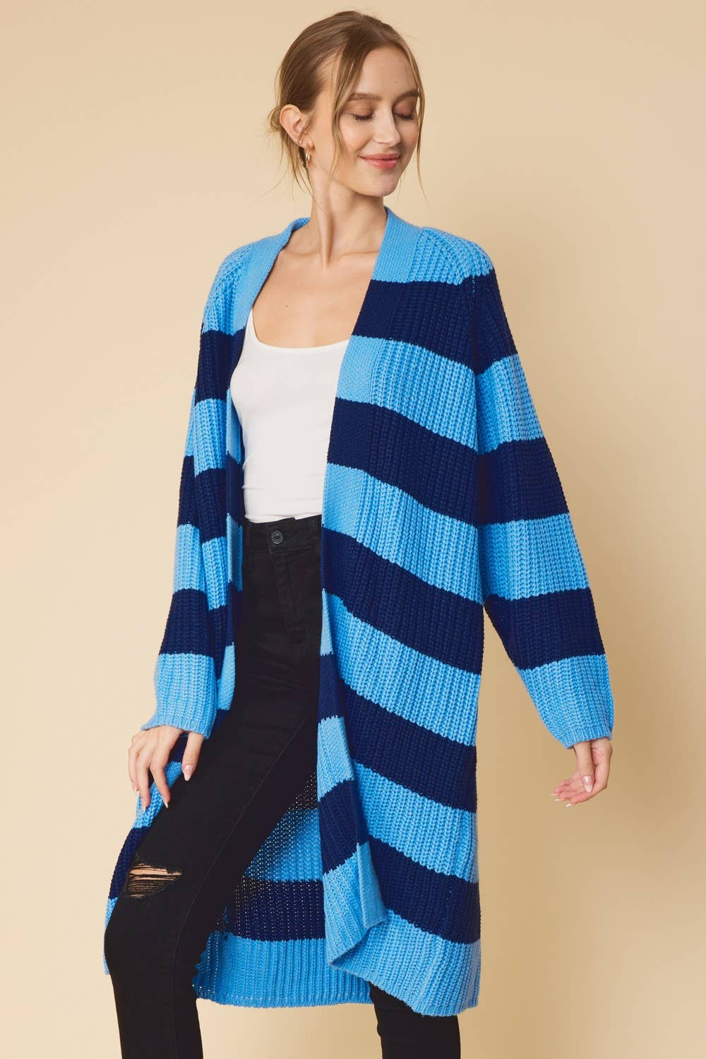 Peace Love Line - Wholesale Cardigan - Women's - STRIPED MIDI SWEATER CARDIGAN11