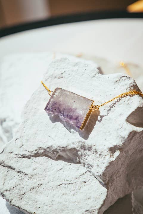 Roc Jewellery - Wholesale Pendant/Charm Necklace - Amethyst Slice Gold Plated Necklace2