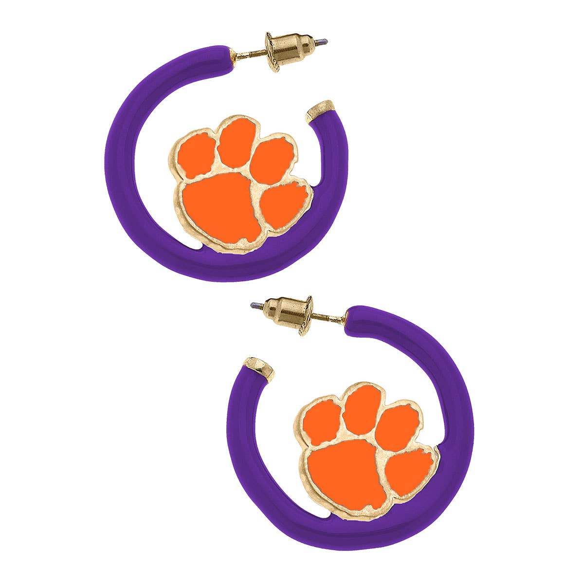 Canvas Style - Wholesale Hoop Earrings - Clemson Tigers Logo Enamel Hoop Earrings0