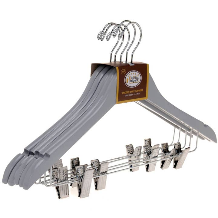 Cintres de jupe en bois semi-incurvés W062 - Gris clair - 80 pour la vente par Quality Hangers