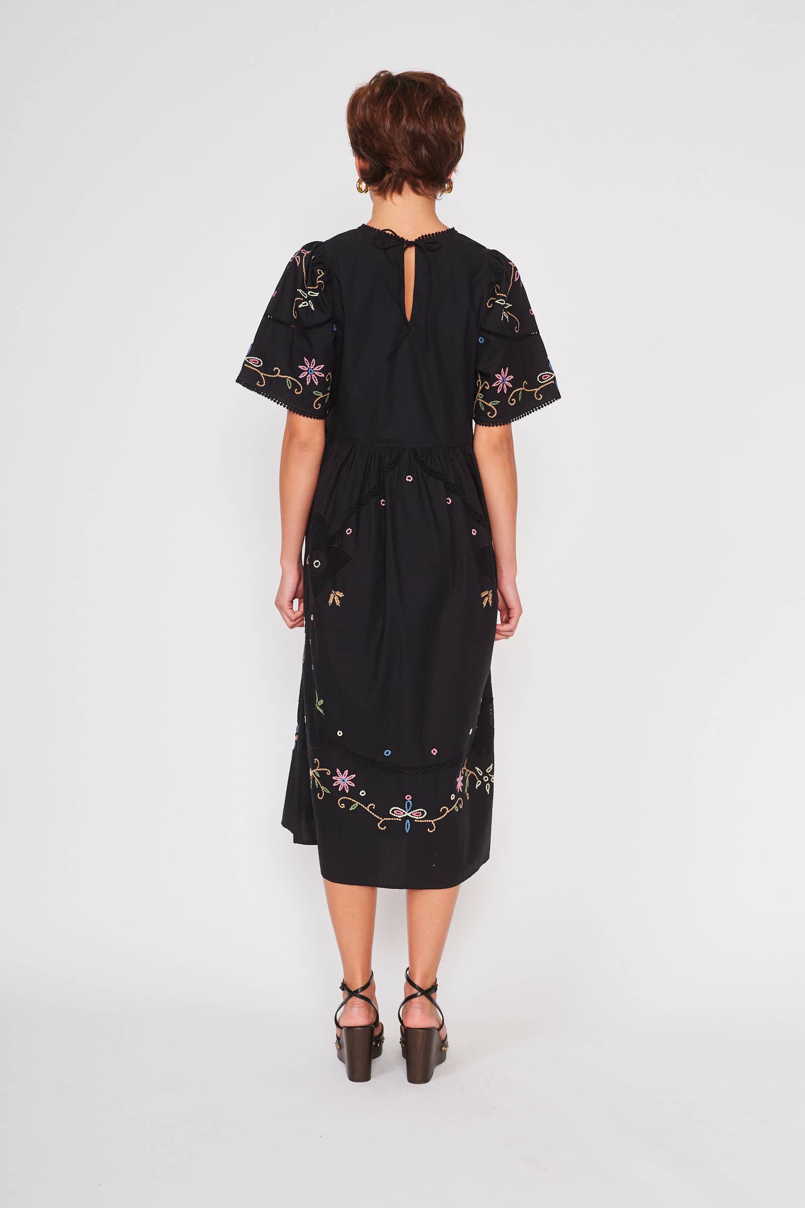 BLACK EMBROIDERY PALM DRESS - DS1677A for wholesale on Faire3
