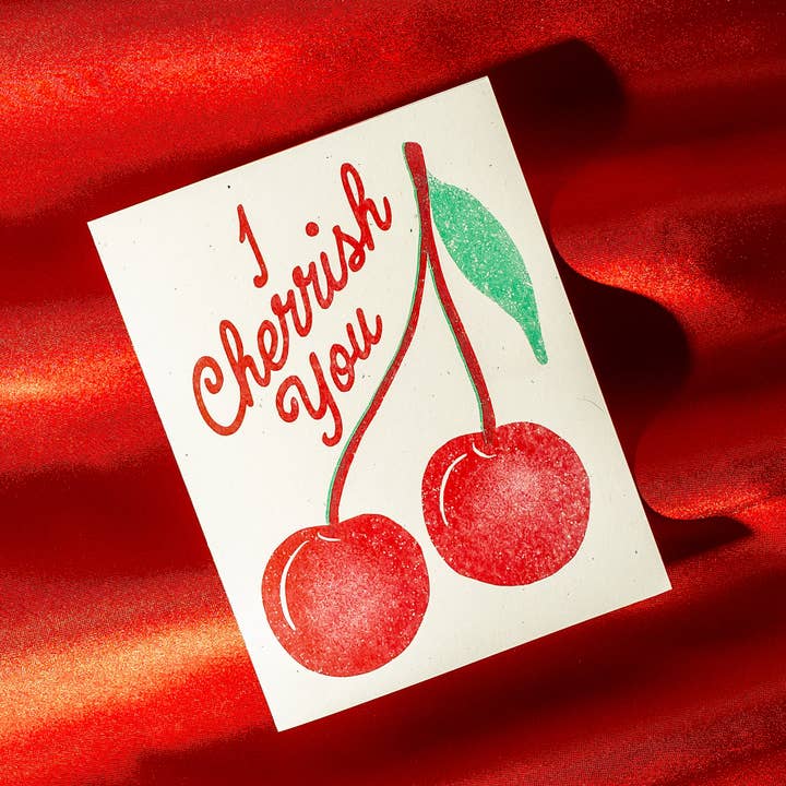 I Cherrish You - Risograph Greeting Card for wholesale by Bromstad Printing Co.