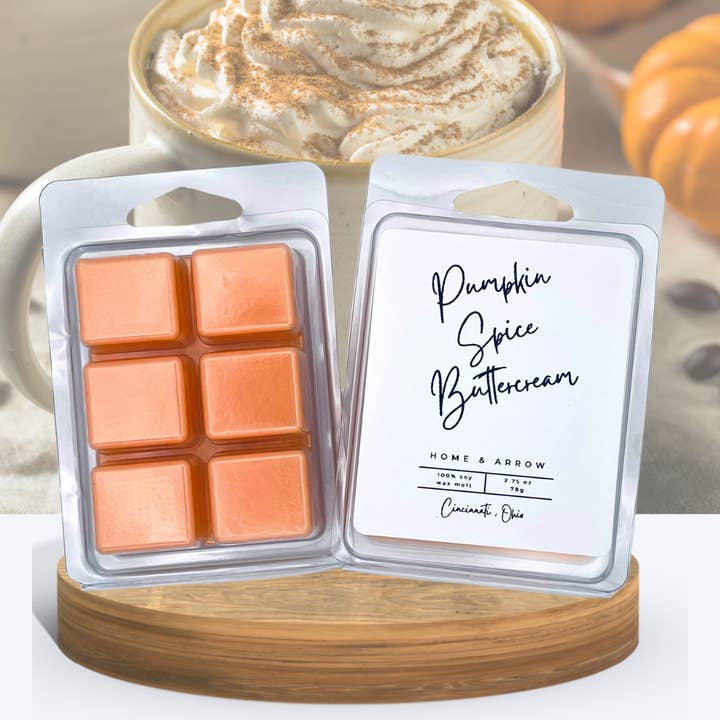 Crème au beurre aux épices et à la citrouille, 100 % cire de soja fondue pour la vente par Home & Arrow