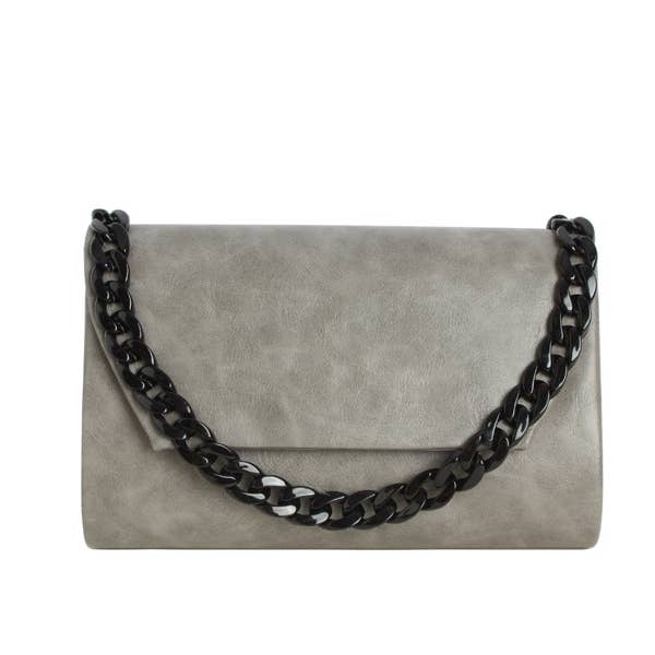 Ladies Faux Leather Clutch Handbag with Chain Link for wholesale by Nima Accessories Inc