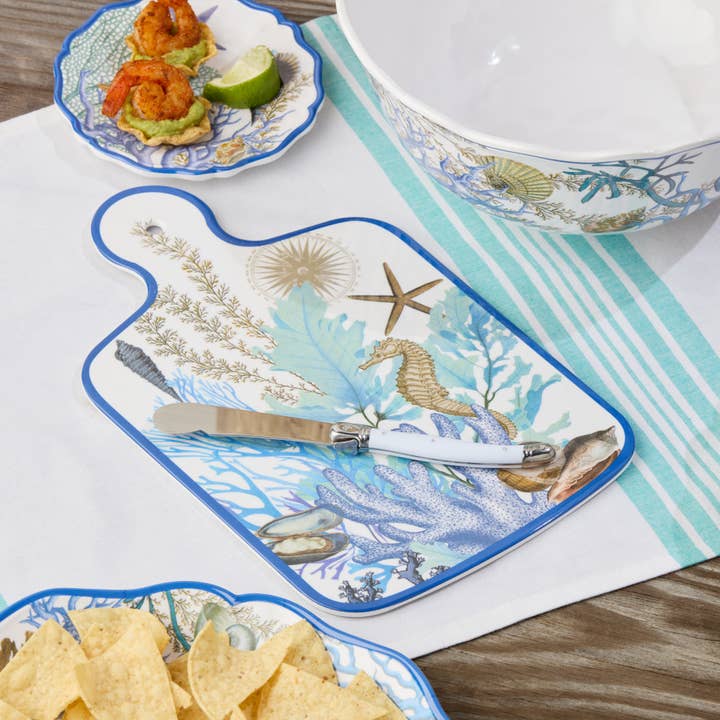 Certified International - Venta al por mayor Tablas de quesos - Tabla de quesos Blue Lagoon 13,25 pulgadas x 8 pulgadas con cuchillo