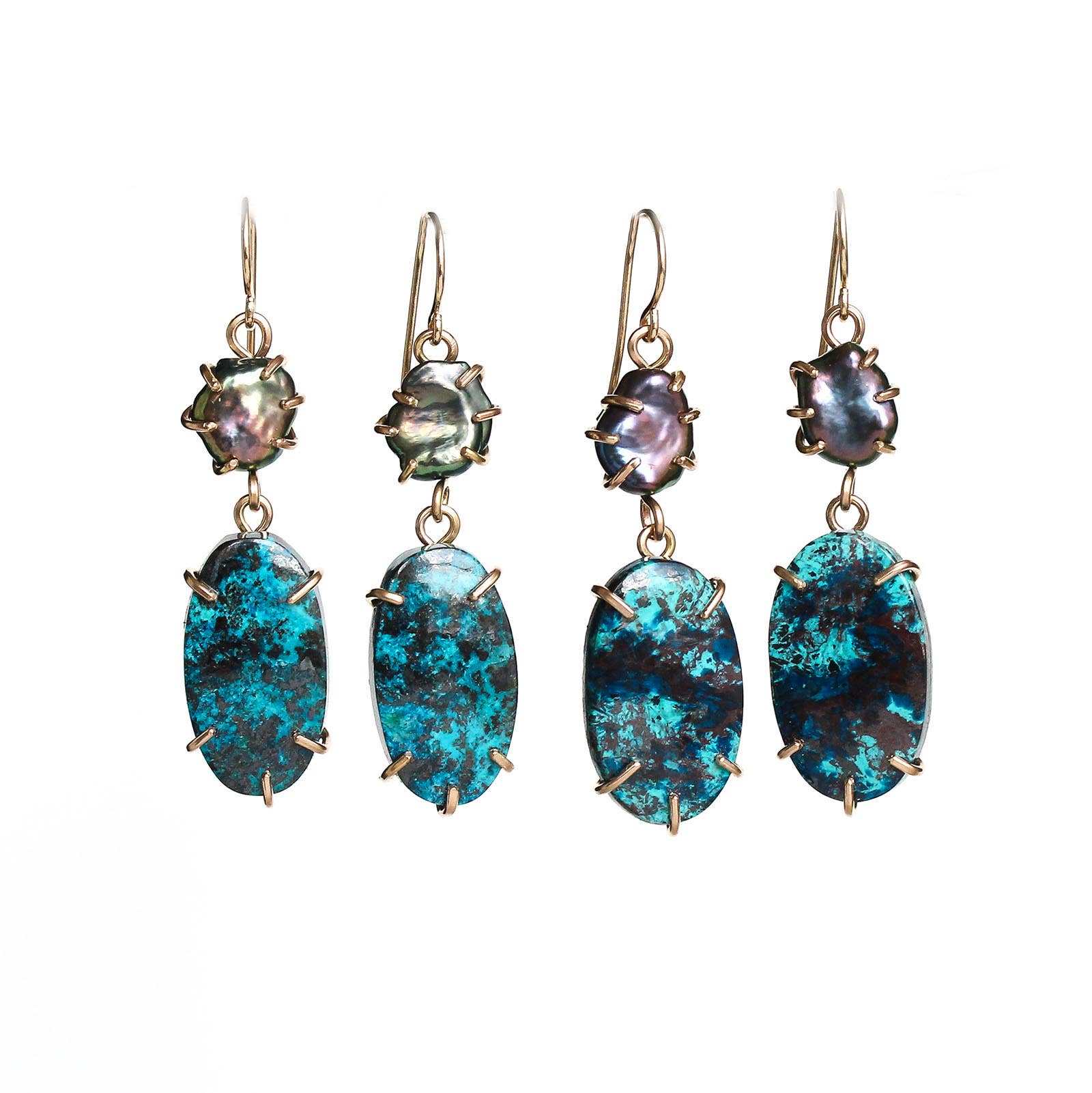 Alana Douvros Jewellery - Wholesale Dangle Earrings - Black Pearl and Azurite Earrings3