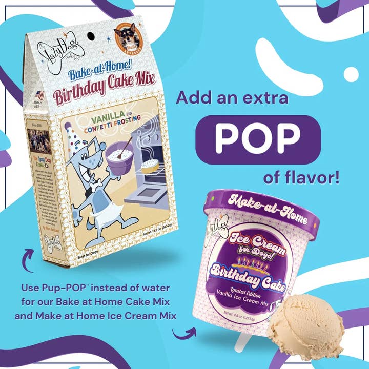 Pet Palette Distribution - Wholesale Pet Treats - Dog - Lazy Dog Pup-POP Birthday Water Vanilla Cake Flavor 4pk