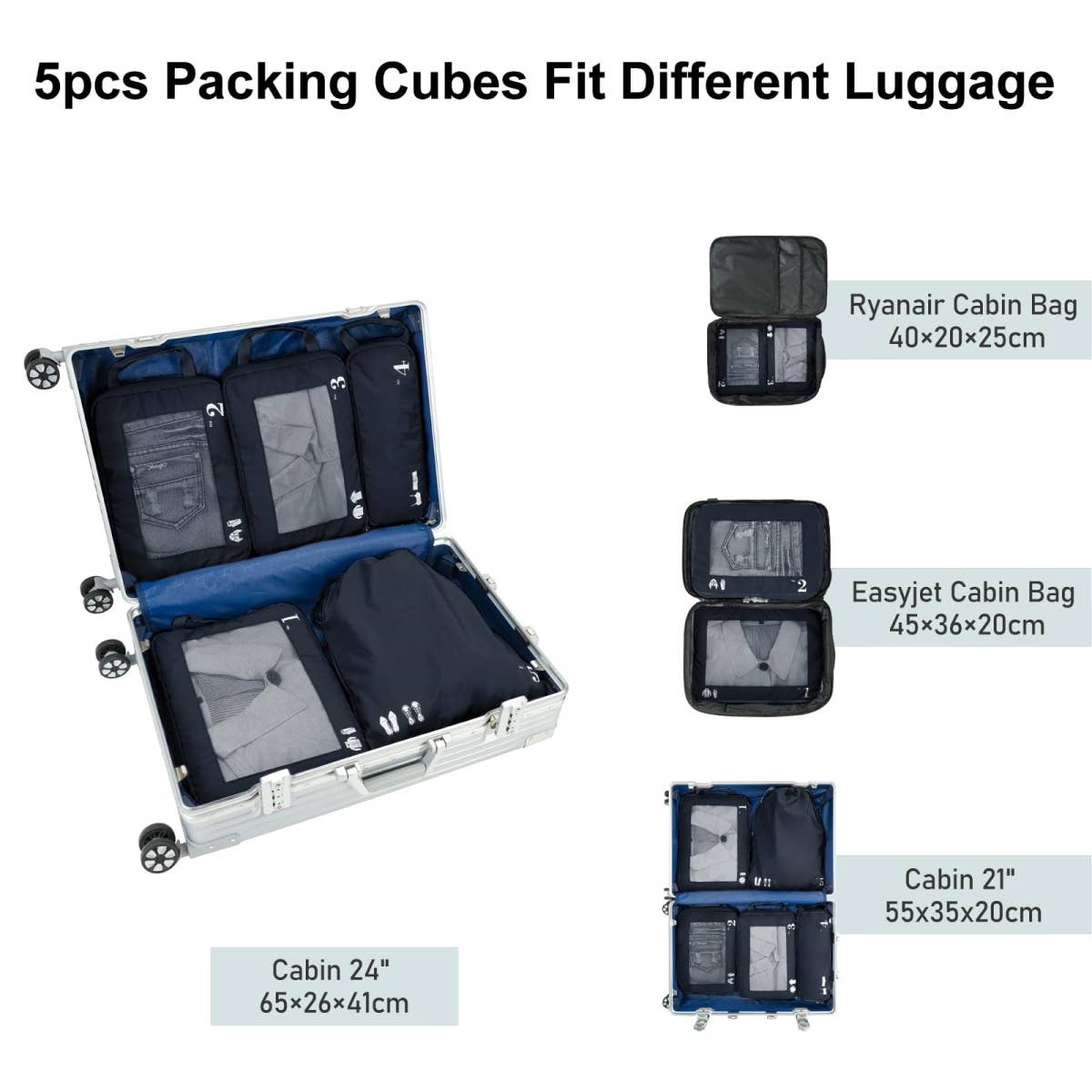wandf - Wholesale Travel Set - 5 Set Compression Packing Cubes for Suitcases Organiser Bags14