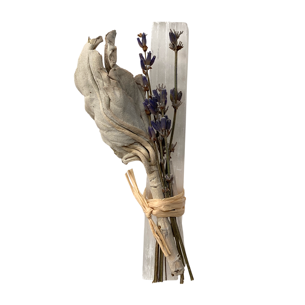 VIE - Wholesale Smudge Stick - Mini Smudge Cluster, White Sage, Lavender & Selenite Wand 4"1