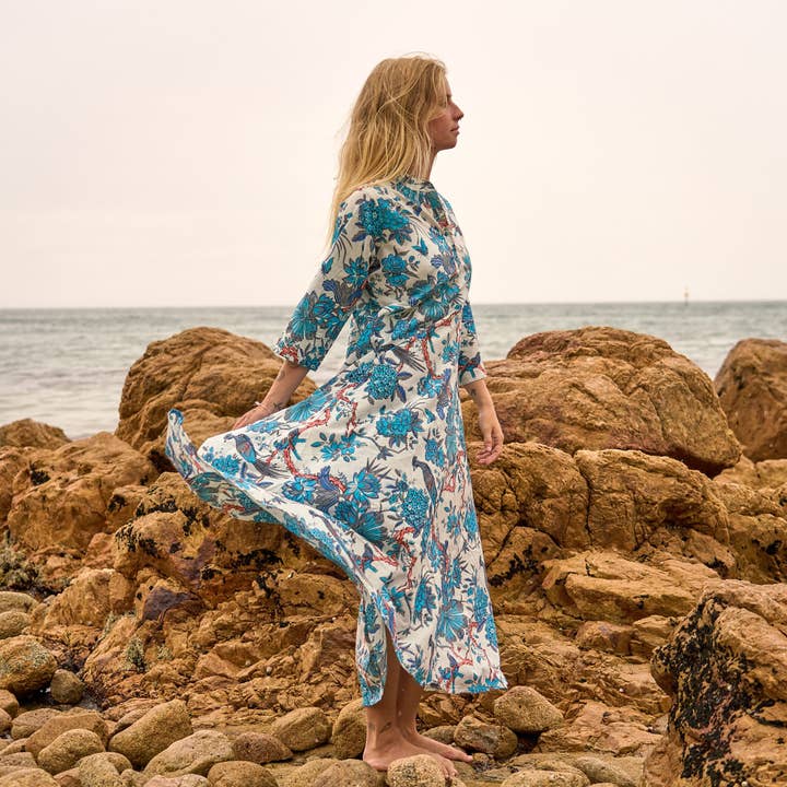 Glamthread - Wholesale Dress – Women's - Blue Heron Cotton Maxi Dress3