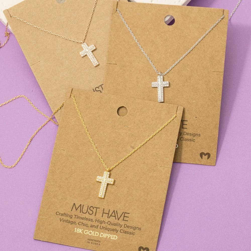 Fame Accessories - Wholesale Pendant/Charm Necklace - Pave Rhinestone Cross Pendant Necklace0