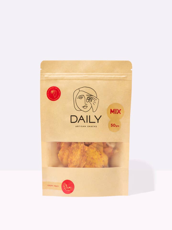 Tørret blandet frugtchips - grønt æble/ananas/plantain for engroshandel hos Daily Artisan