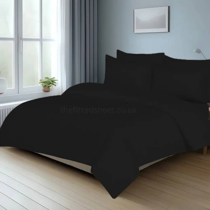 Black Mfiber Plain Duvet Cover Set with Matching Pillowcase for wholesale by The Fitted Sheets
