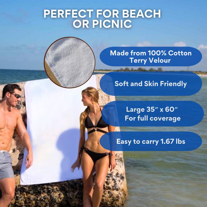 Pro Towels - Wholesale Beach towel - Diamond Collection Beach Towel: 100% Cotton, White (1.67lbs)2