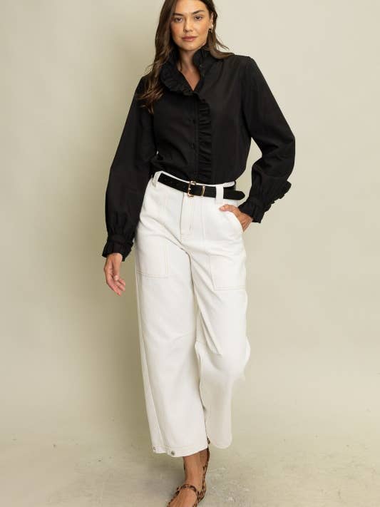 Heyson - Wholesale Blouse - Women's - LT1100_B Ruffled Detail Button-Up Blouse5