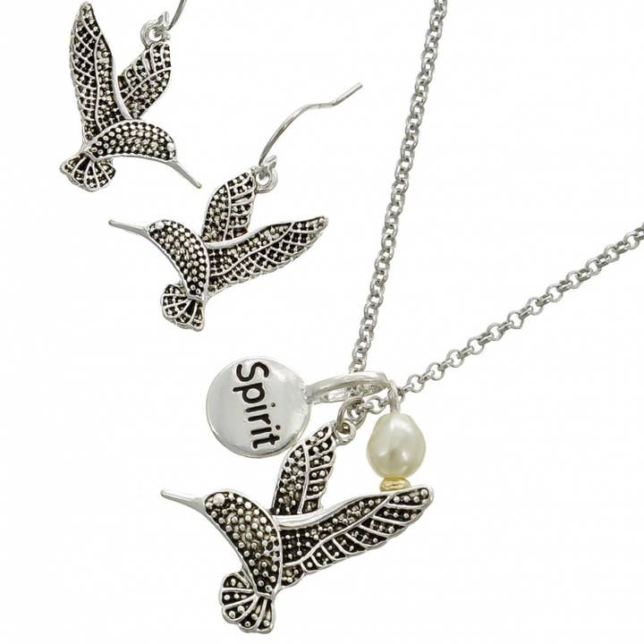 FR5237 Silver Spirit_Studded Ball Hummingbird Pearl Set for wholesale by 0011 PREMIERE