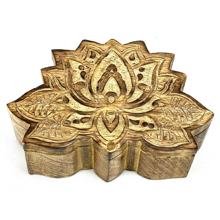 Mango Wood Swivel Box - Lotus for wholesale by Jafsons International