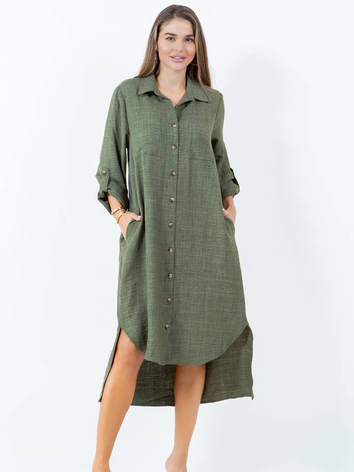 MD 1043 H VESTIDO DE BOTÃO COM ABAS DE MANGA por atacado de Spin USA