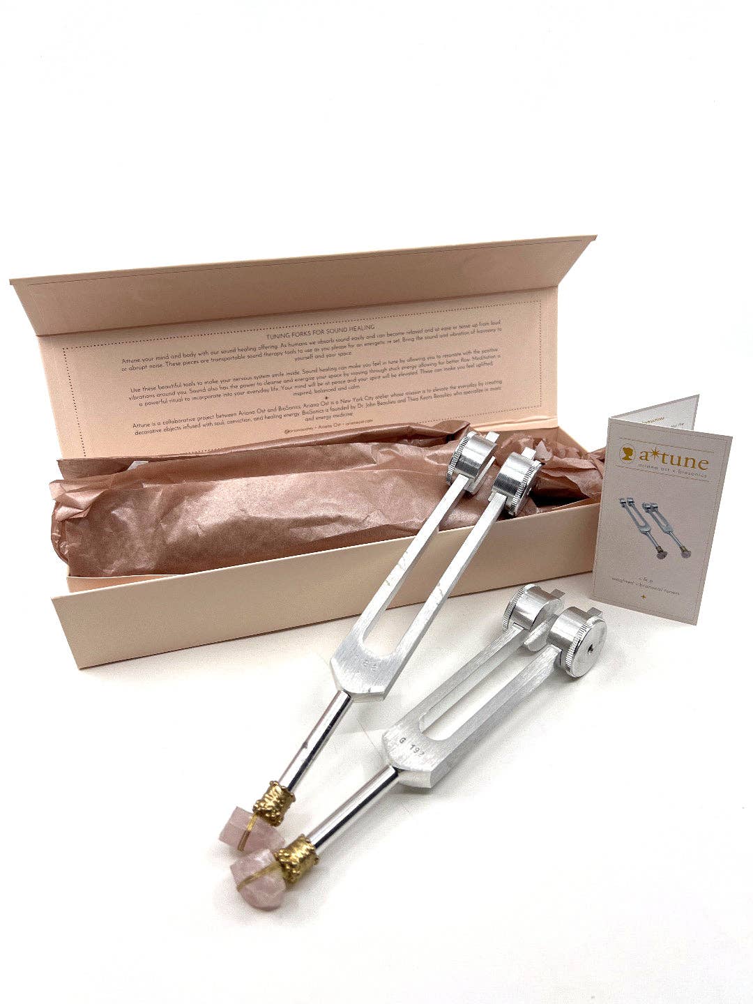 Ariana Ost – wholesale Meditation supplies – Rose Quartz Vibrational C and G Tuning Fork Set 2