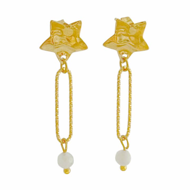 Star & Moonstone Drop Earrings - Gold for wholesale by Saint Clairmont