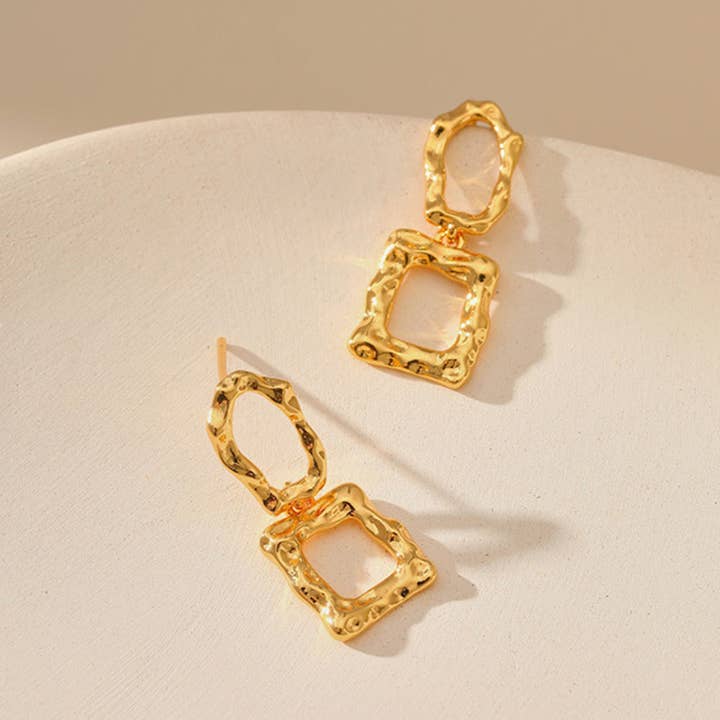 Gold Irregular Corrugated and Wavy Drop Earrings DPJE1305 for wholesale on Faire2