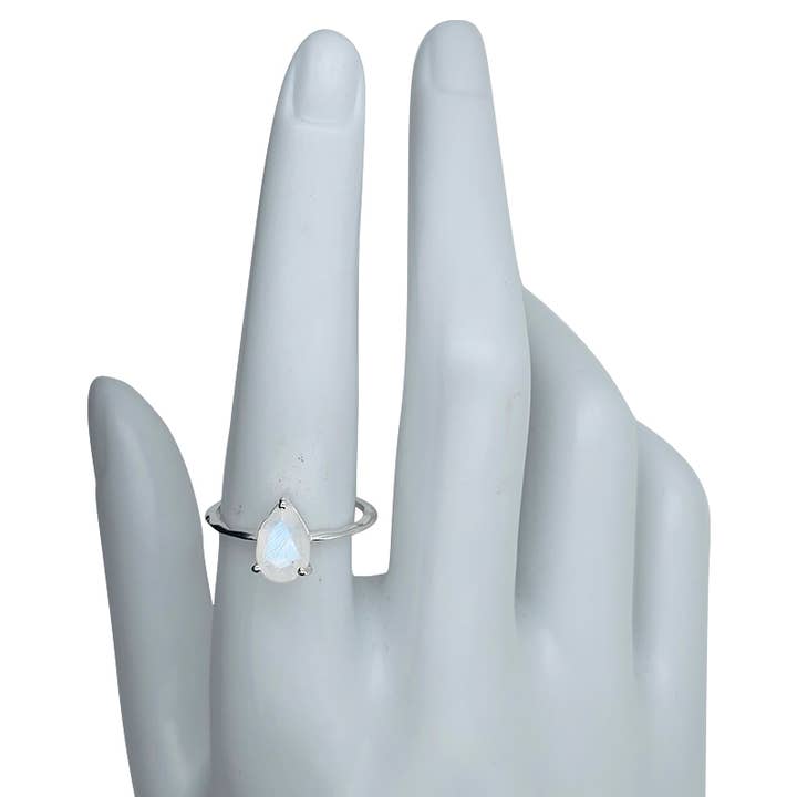 Amberman - Wholesale Single Stone/Solitaire Ring - Faceted Moonstone Sterling Silver Ring