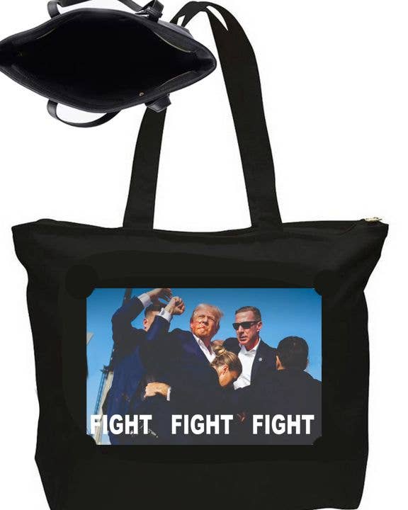 BMS BIZ - Wholesale Tote Bag - Unisex - Trump Assasination Fight Fight Fight Zipper Tote Bag0