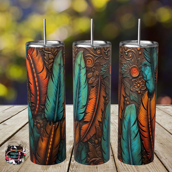 Gobelet à plumes en cuir usiné pour la vente par Rockin K and Double J