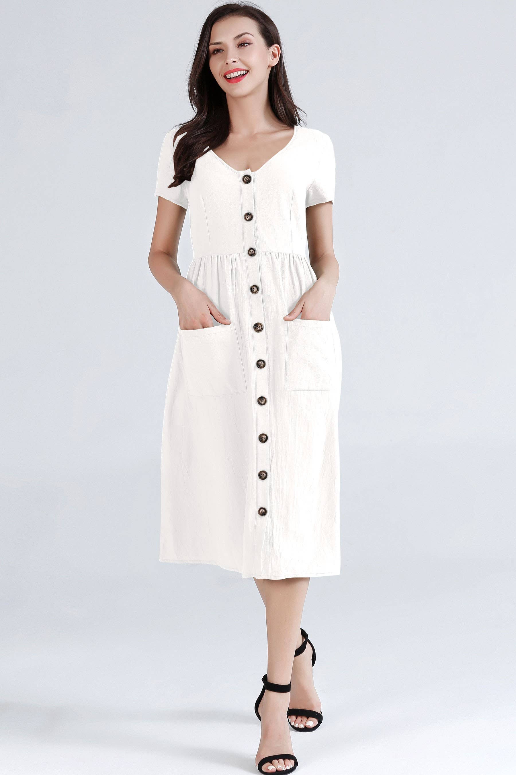 ePretty - Vendita all'ingrosso Vestito - Donna - TJ002 - Abito midi abbottonato con tasche13