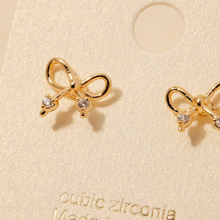 Anarchy Street - Wholesale Stud/Post Earrings - Gold Dipped Cz Wire Bow Stud Earrings