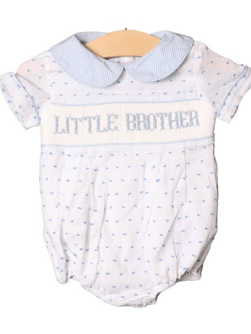 Smoked Little Brother Blue Swiss Dot Seifenblase für den Großhandel von The Smocked Flamingo