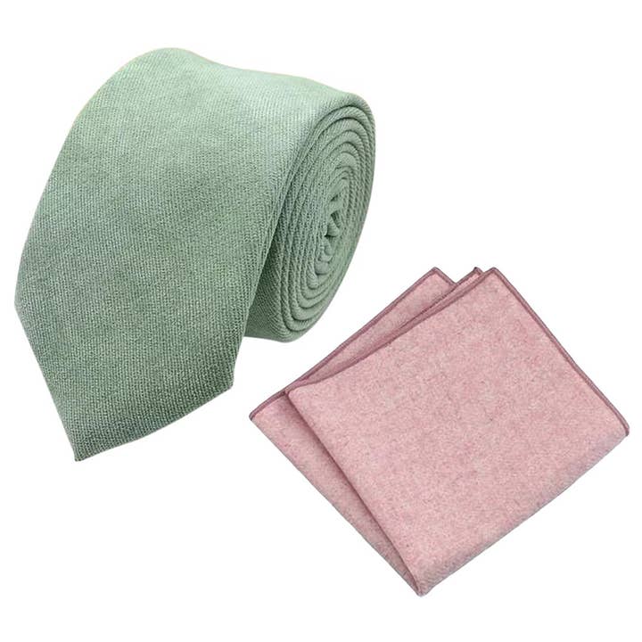 Harrison: Conjunto de Corbata de Mezcla de Algodón Verde Salvia y Pañuelo de Bolsillo Rosa Empolvado para venta al por mayor de Dickie Bow