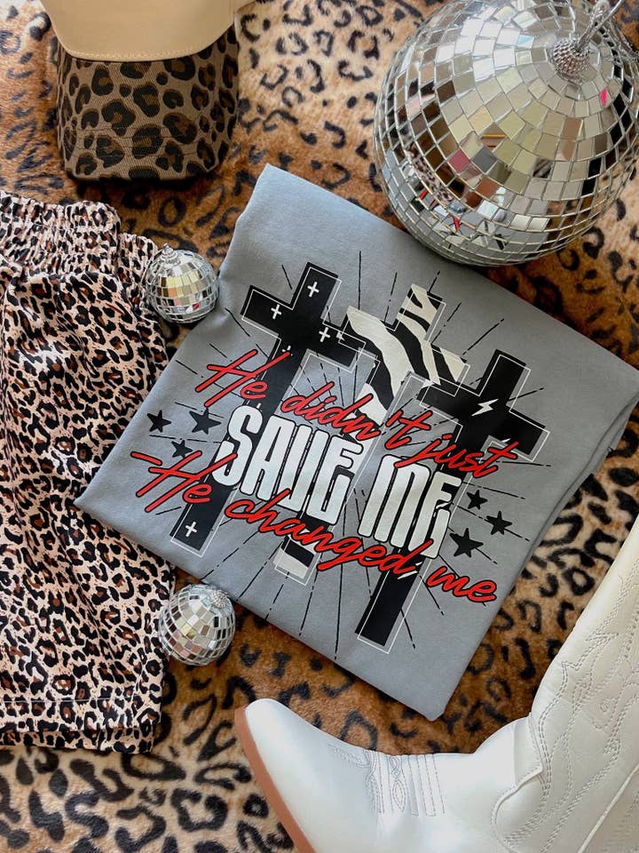 He Didn't Just Save Me He Changed Me Tee for wholesale by Downtown Darling Wholesale