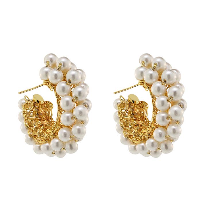 Pearl & Gold Dandelions Hoops Handmade Earrings for wholesale by Lavish By Tricia Milaneze