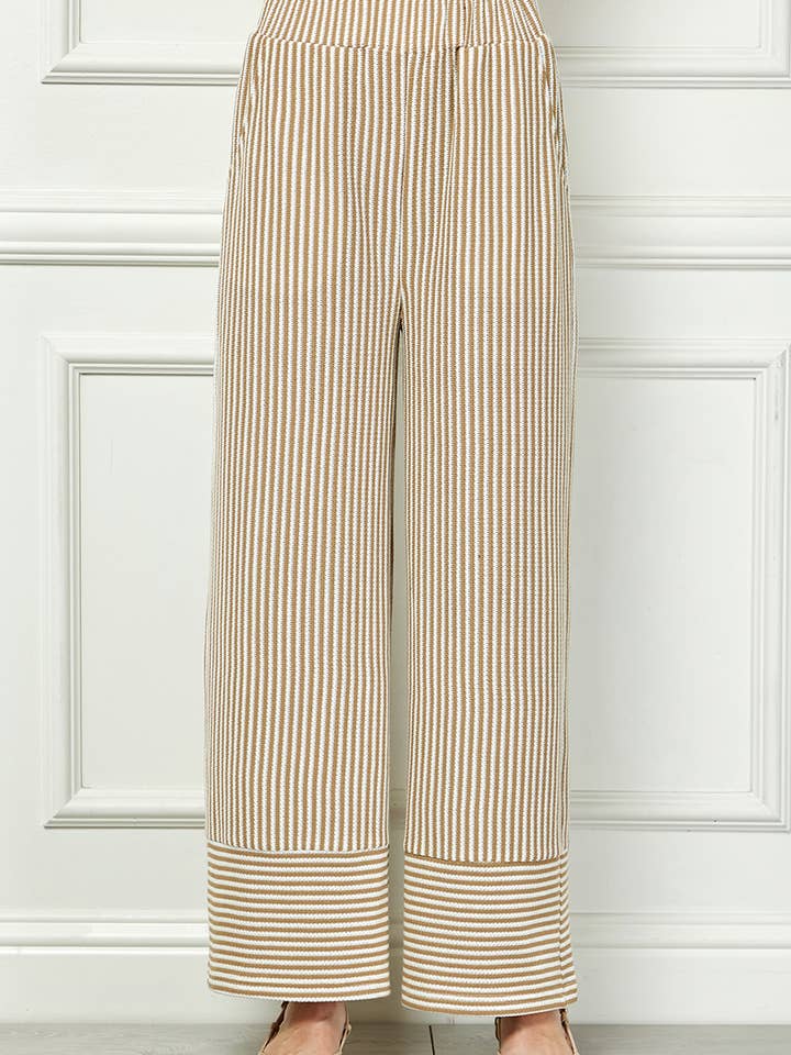 P7448 Striped wide-leg knit pants with contrast hem for wholesale by See and Be Seen