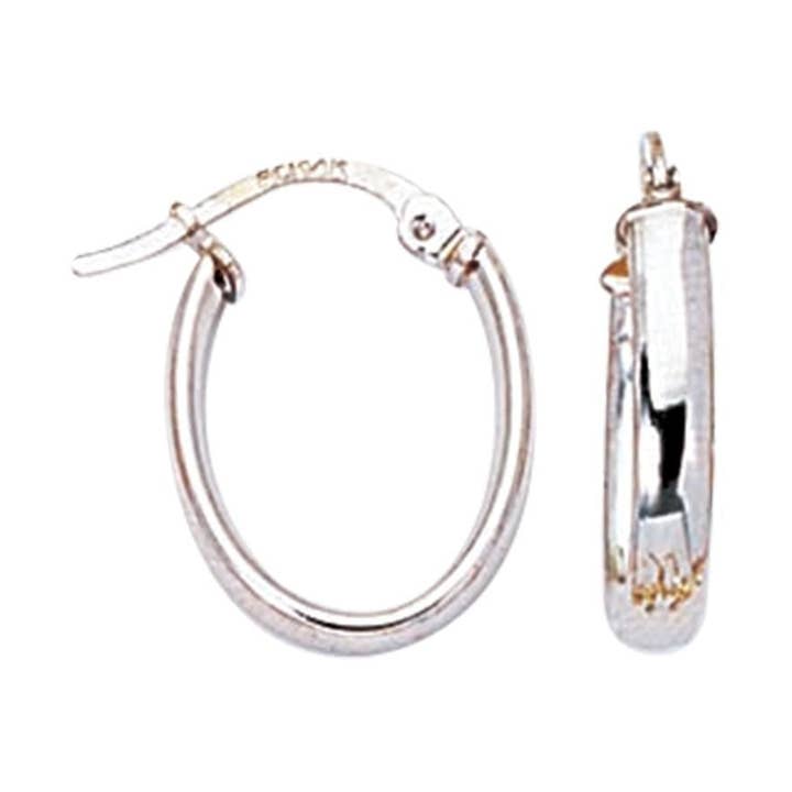 Brinco de argola oval pequeno brilhante em ouro branco 14K com fecho articulado por atacado de The Diamond Deal
