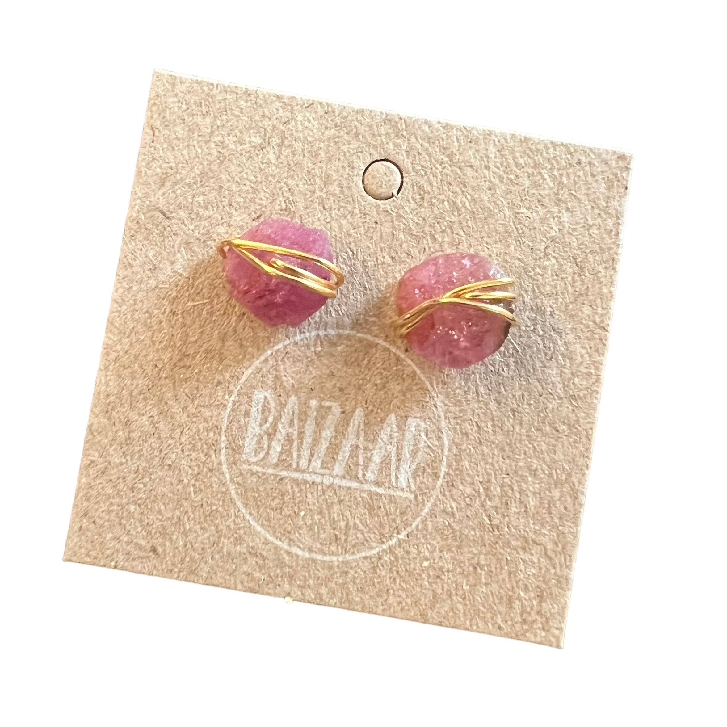 Baizaar - Venta al por mayor Pendientes de botón/aretes de poste - Pendientes de botón de piedra en bruto envuelta - ¡Un regalo estupendo!7