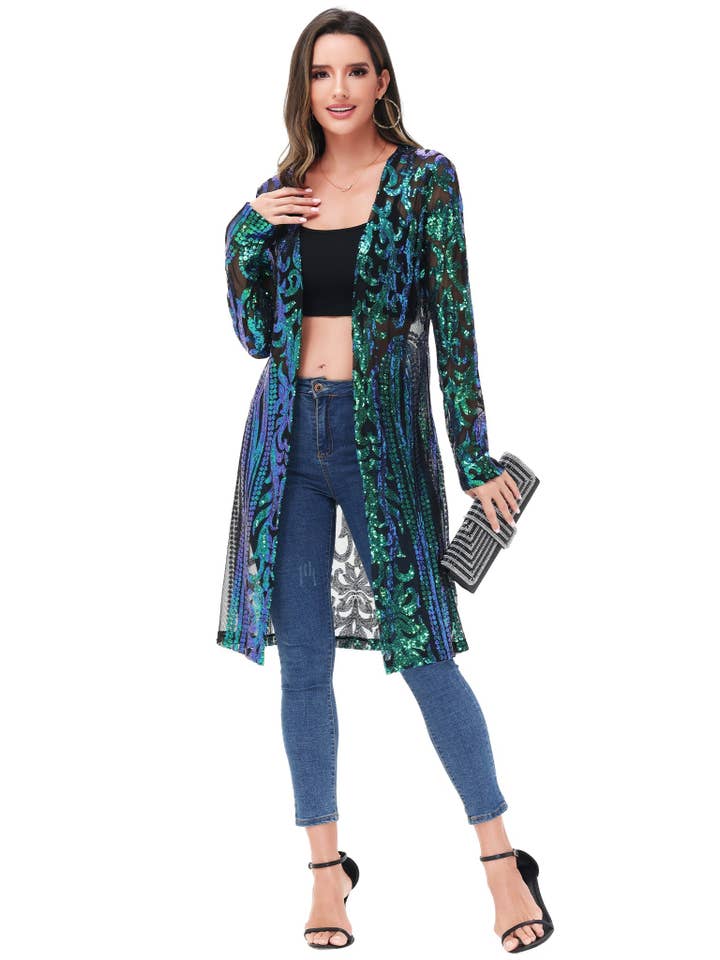 Anna Kaci Wholesale - Wholesale Kimono - Women's - Women's Sparkly Sequin Cardigan Long Sleeve Open Front28