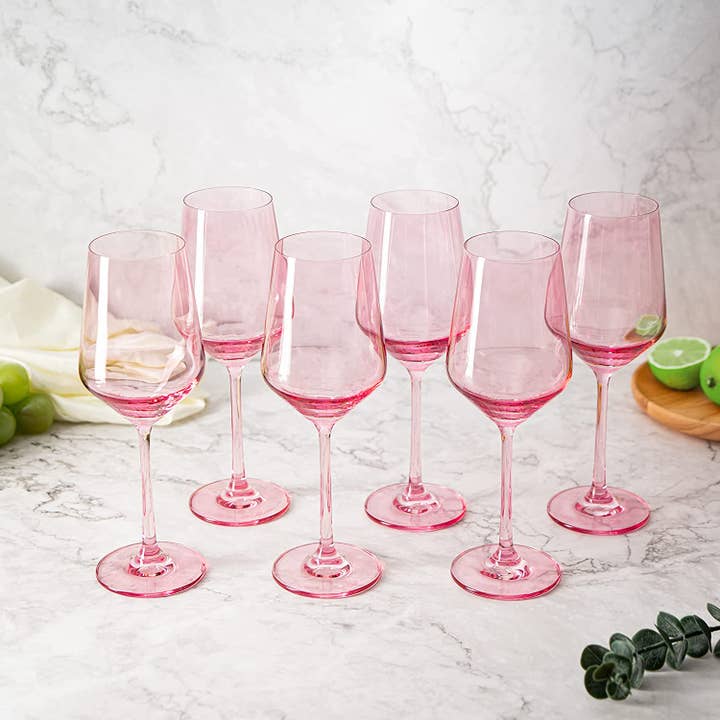 The Wine Savant / Khen Glassware - Wholesale Wine Glass - Set of 6 Pink Blush Colored Wine Glasses - 12 oz Hand Blown4