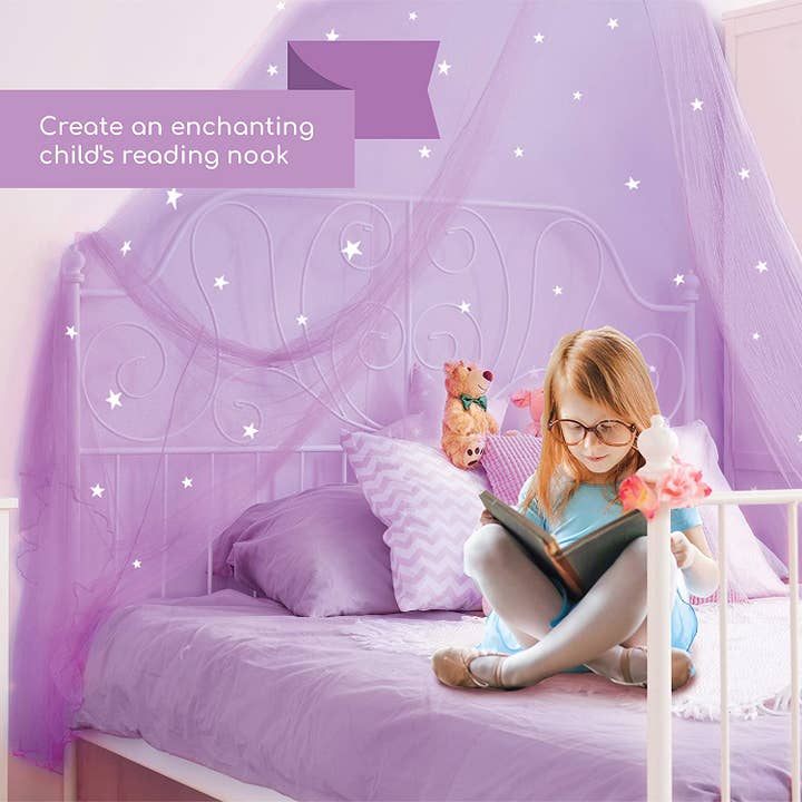 Bollepo – Großhandel Betthimmel – Kind & Baby – Betthimmel mit leuchtenden Sternen, lila