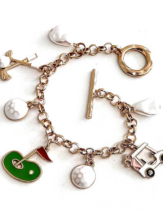 ( U372 ) SPORT THEME MULTI CHARM TOGGLE BRACELET - GOLF for wholesale by Jewelry Max