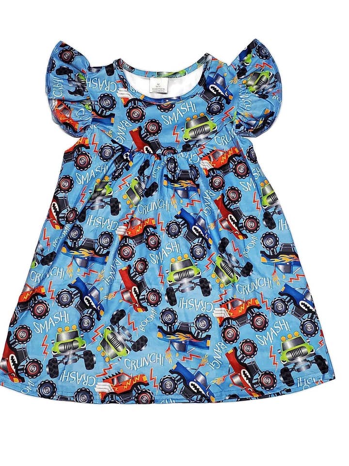 Abito svolazzante in seta latte Monster Truck per la vendita all'ingrosso da parte di Great Lakes Kids Apparel