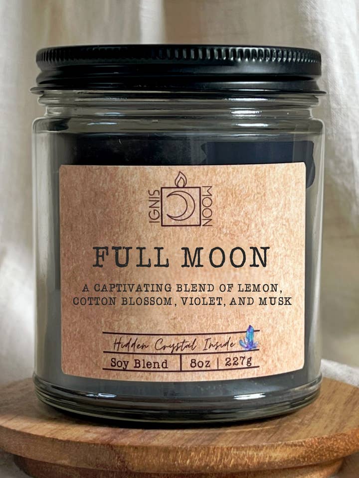 Full Moon Candle - 8 oz Glass Hidden Crystal - Glass Jar for wholesale by Ignis Moon