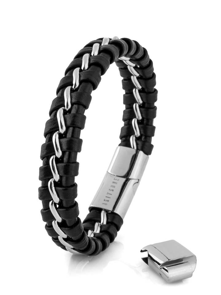 Pulseira de Couro Adeptus - Prata Preta por atacado de Blackskies