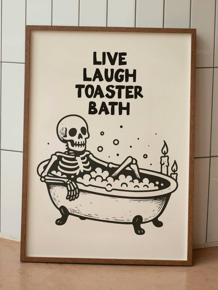 Lev Skratta Brödrostbad Skelett | Svart & Grädde | Konsttryck för wholesale av Wisdom and Wonder Designs