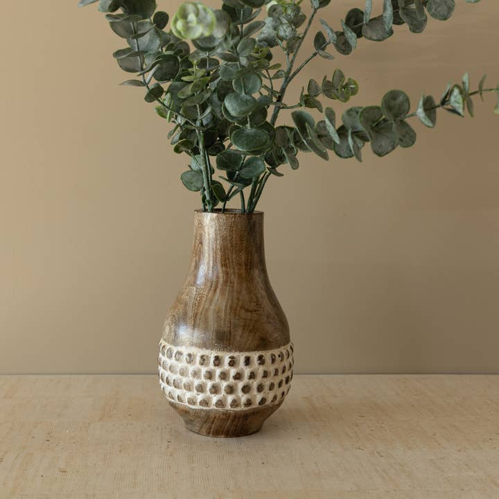 Gigi Whitewashed Wood Bead Dried Florals Vase for wholesale by Foreside Home & Garden