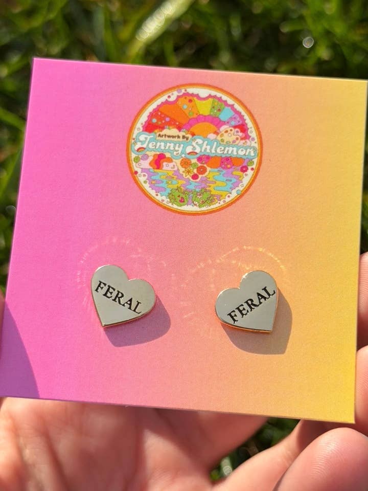 Golden Enamel Feral Heart Stud Earrings for wholesale by ShlemonArt