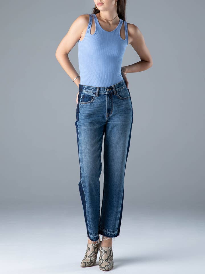 Kvinders mørke højhuset farveblok kæreste Denim Jean for engroshandel hos Ceros Jeans