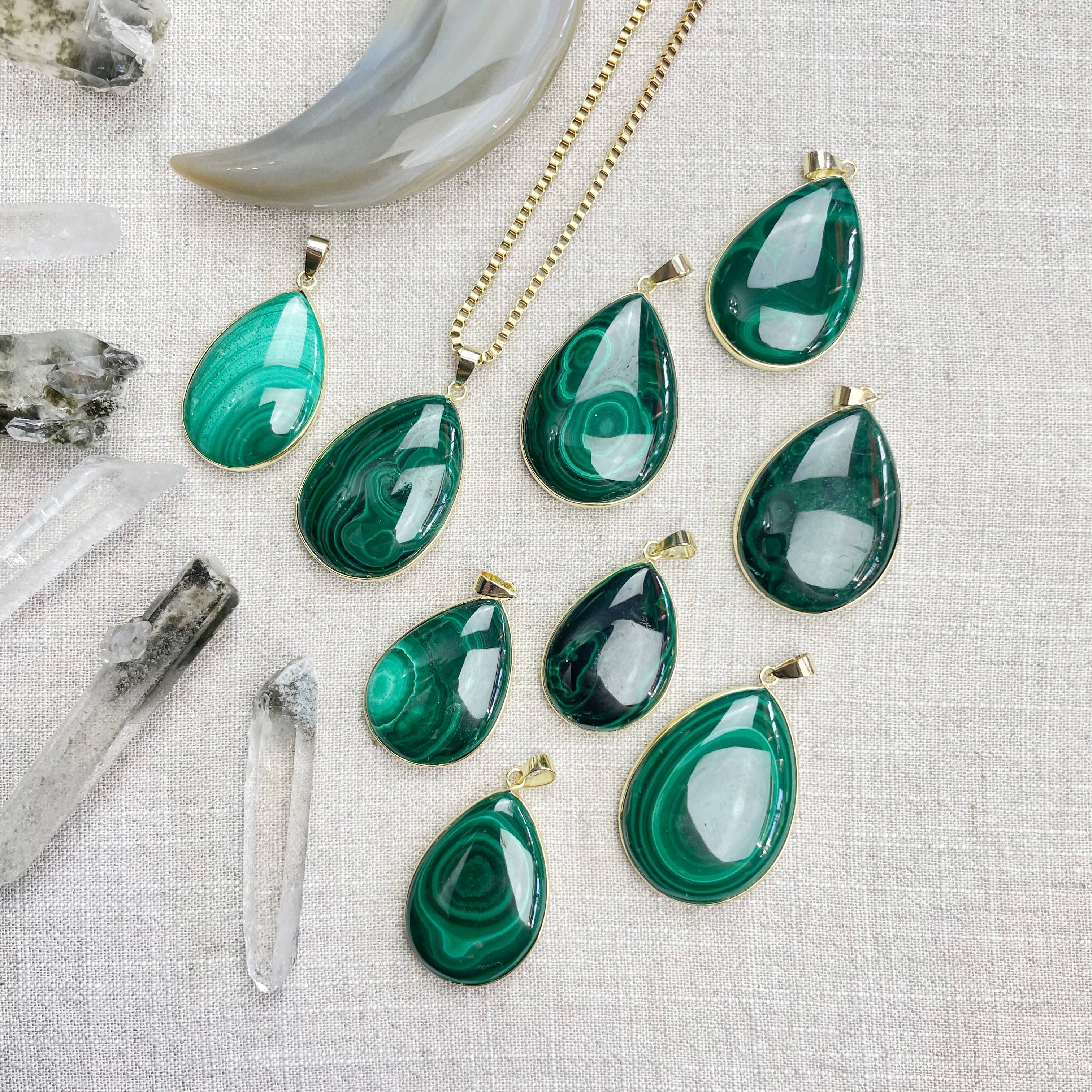 Ewelina Pas Jewelry - Wholesale Pendant/Charm Necklace - Gold Malachite Teardrop Pendant Necklace0